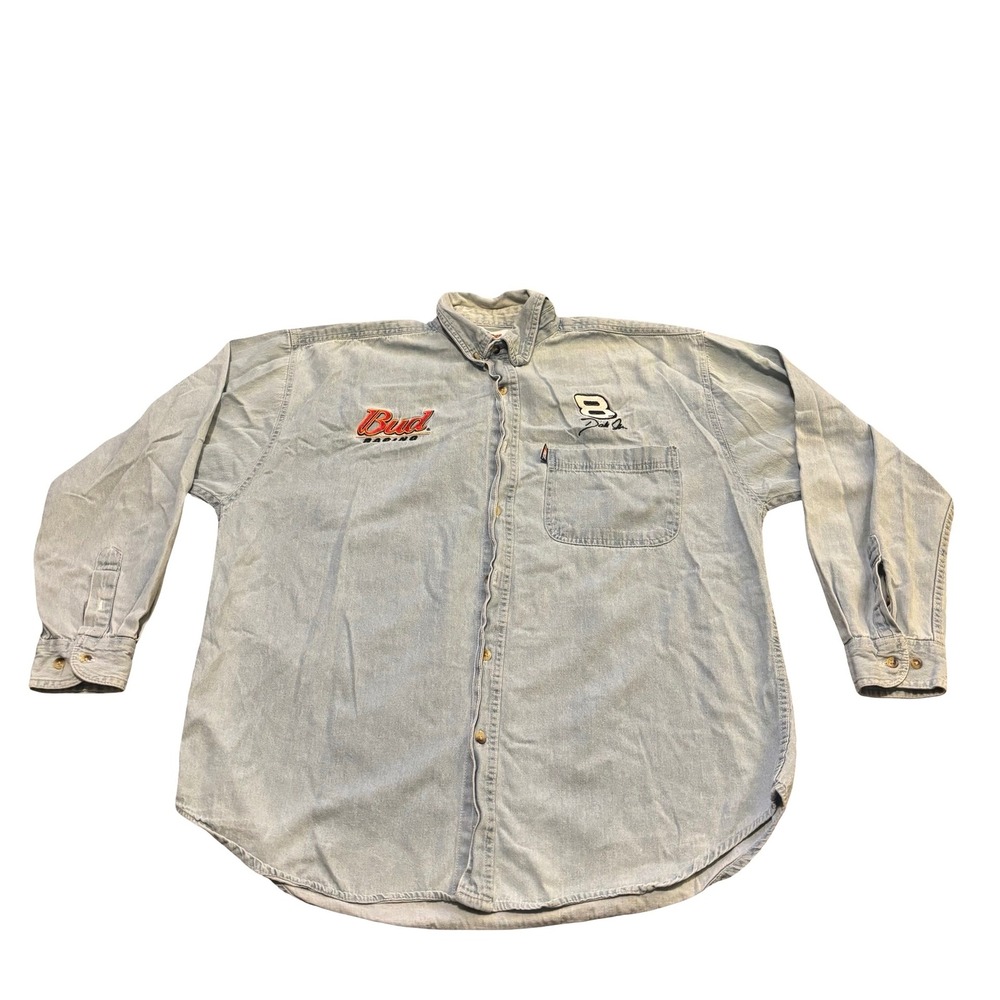 Vintage Winners Circle Dale Earnhardt Jr Bud Racing Denim Shirt Mens XL Blue #8